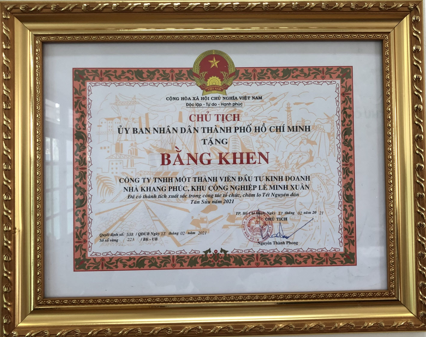 BẰNG KHEN <strong>2021</strong>