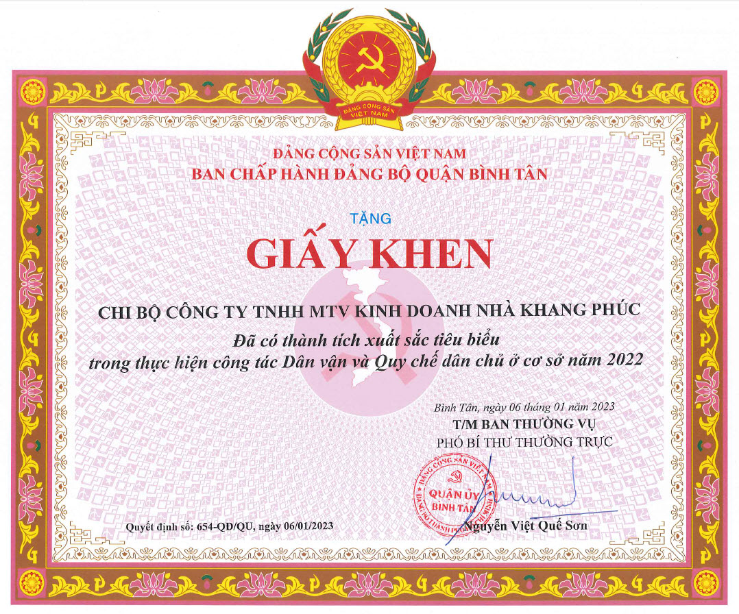 BẰNG KHEN <strong>2023</strong>